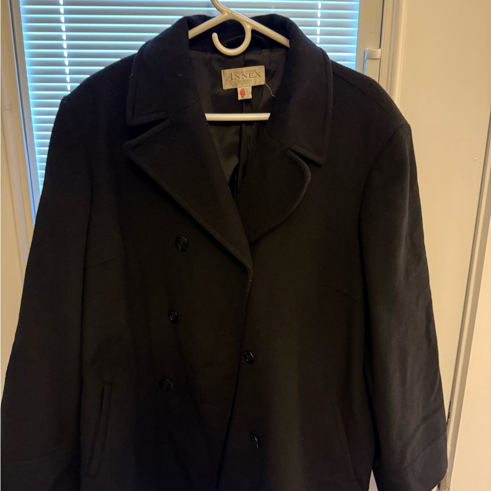 Casual Corner Black Tailored Pea Coat with Lapel